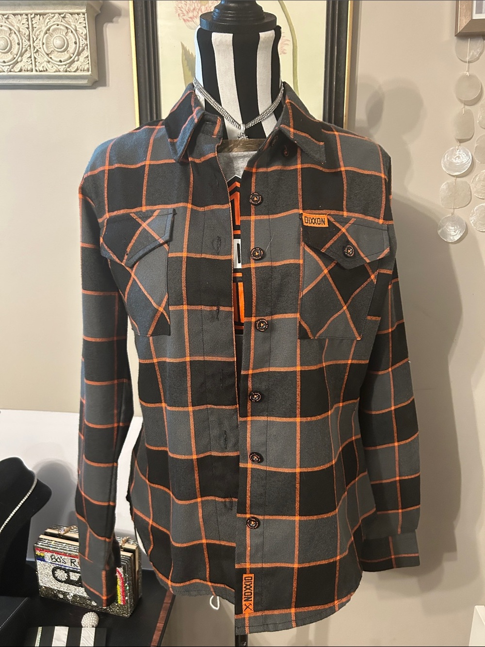 DIXXON Black and Orange Plaid Work Shirt Jacket